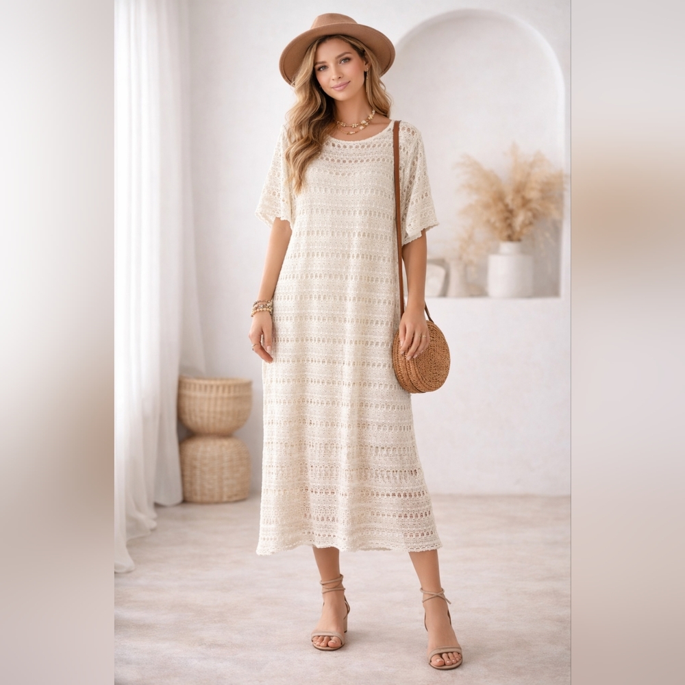 Anthropologie Callahan Open knit dress Large Cream NWT